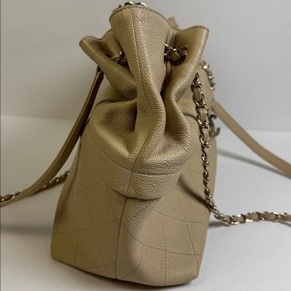Chanel Large Beige Quilted Calfskin Zip and Carry Tote with‎ COA